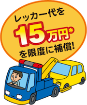 レッカー代を15万円を限度に補償！