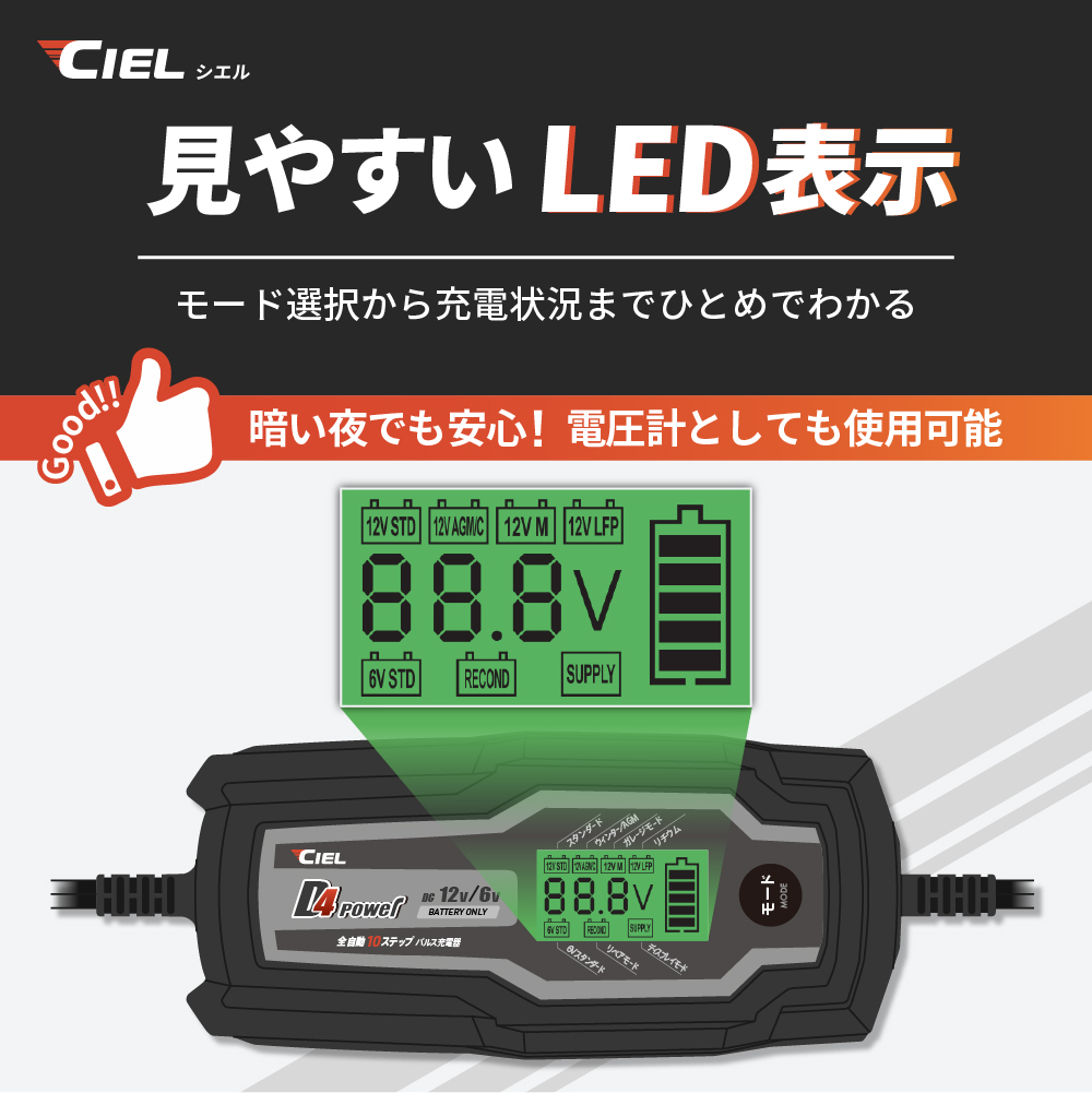 CILEバッテリー充電器D4_コンディショニングチャージャー
